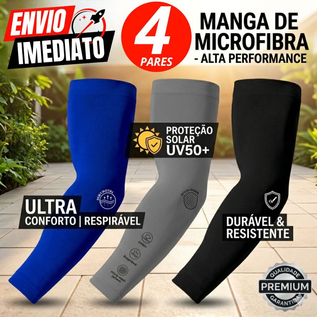 Kit 4 Pares Manguito Proteção Solar UV50 Motoboy moto Manga Braço Ciclismo Corrida segunda Mangote