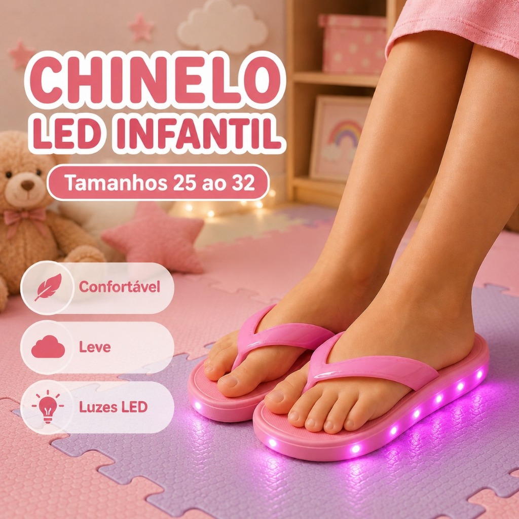 Chinelo Infantil Led Estiloso Fofo Confortável Dia A Dia Lançamento