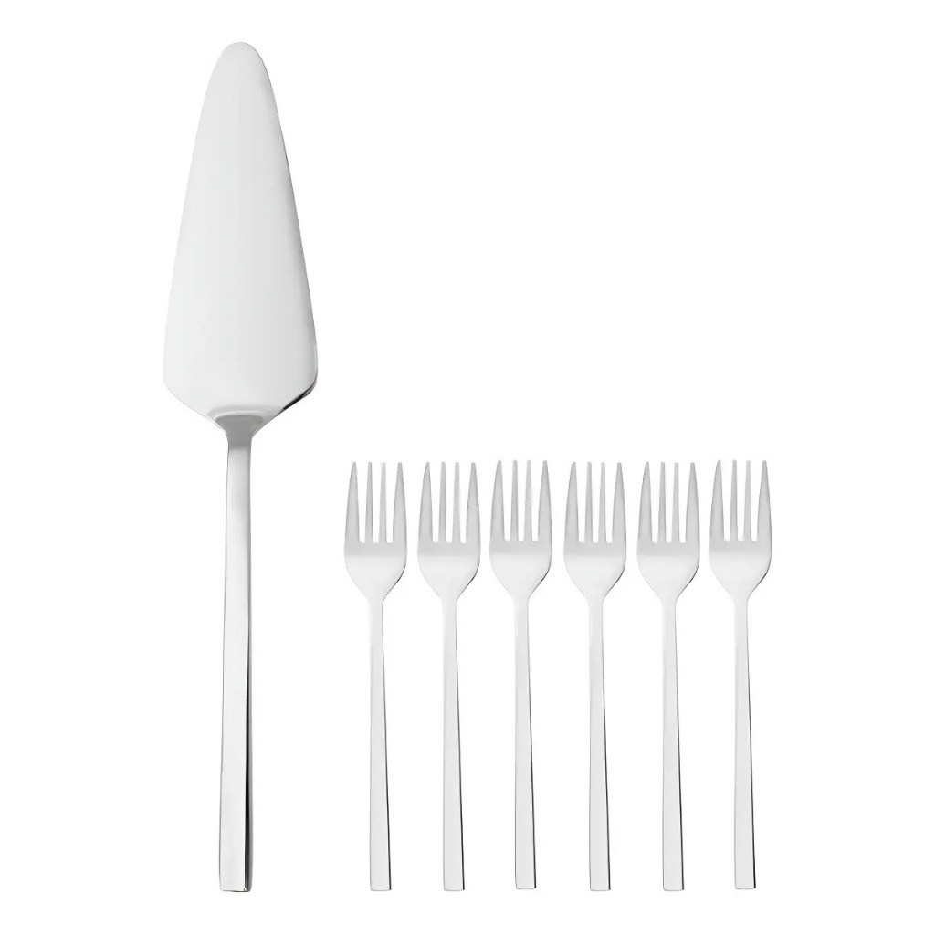 Conj 7 Peças Sobremesa Garfo E Espátula Inox Viena Wolff