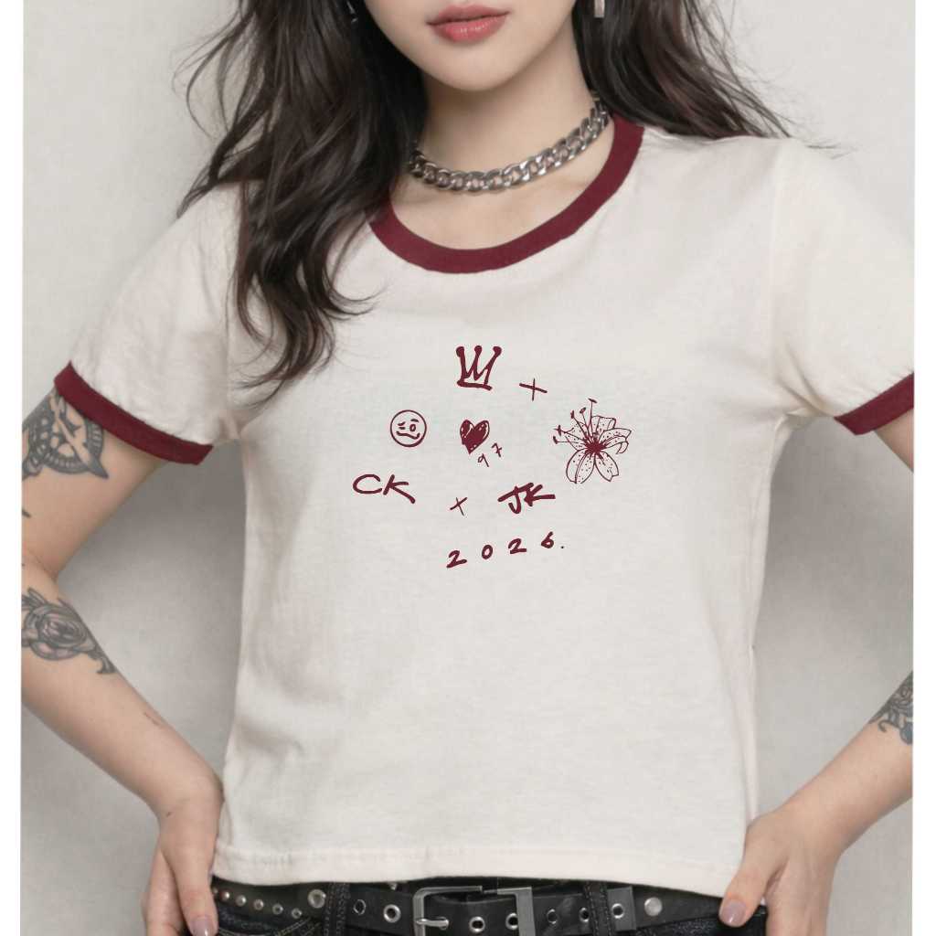 Baby Look JK 2026 Bang tan Tshirt Ringer Tee Bicolor Unissex 100% Algodão