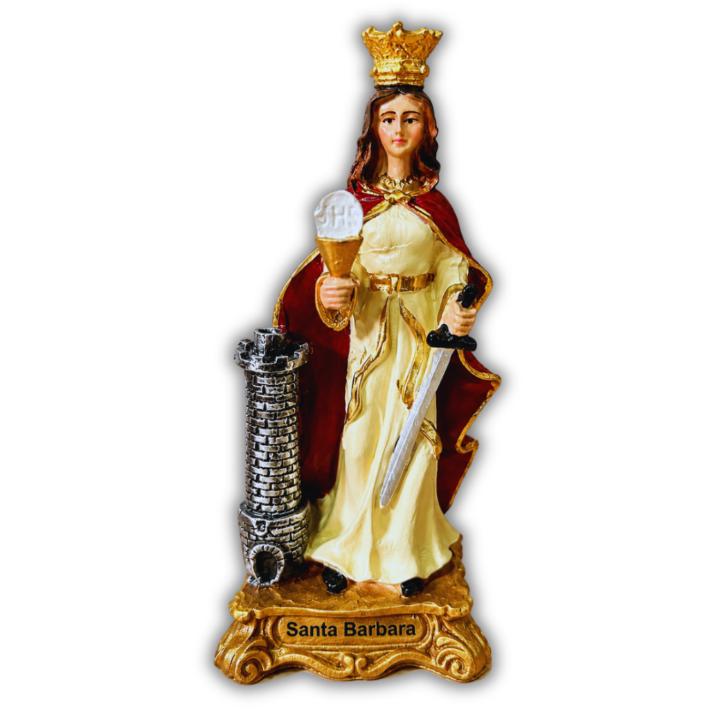 Imagem Santa Bárbara 15cm Resina Sacra Decorativa Acabamento Refinado Pintura Artesanal Católica