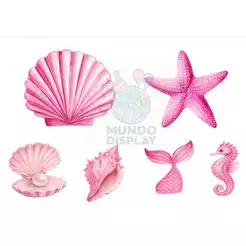 DISPLAY DE FESTA TEMA FUNDO DO MAR OCEANO ROSA AQUARELA CONCHA E ESTRELA PARA DECORAÇÃO DE FESTA