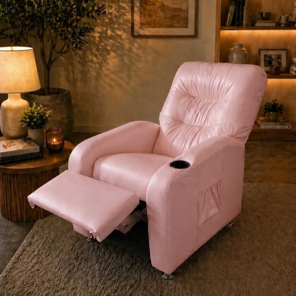 Poltrona Corino Rosa Reclinável Extensão de Cílios Salão de Beleza Manicure Amamentação - Poltrona da Mamãe