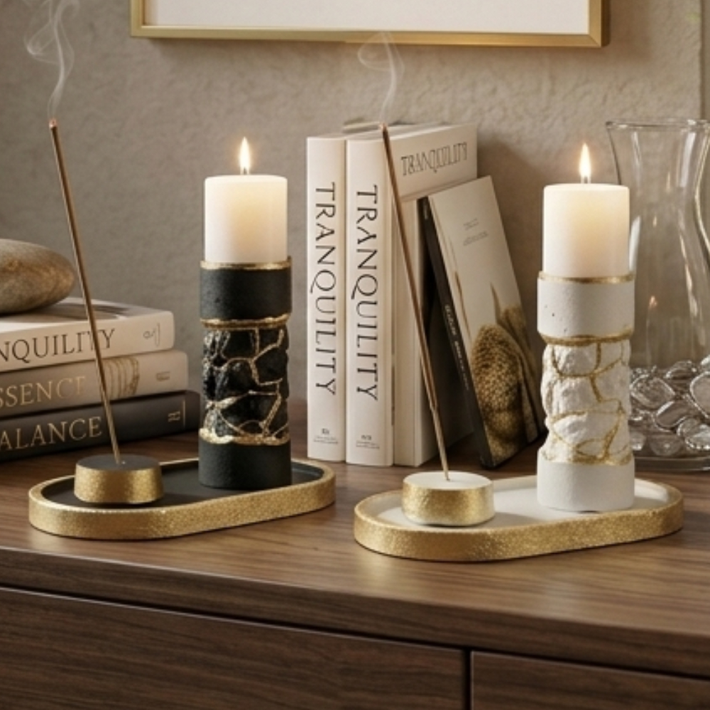 KIT Vela Gruta em pedras INCENSARIO E BANDEJA DECORATIVA / ORAÇÃO E MEDITAÇÃO/ Aparecida