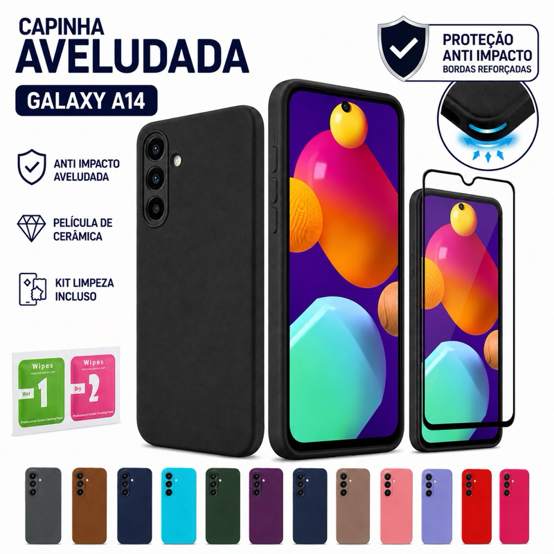 Capinha Capa Samsung Galaxy A14 4G / 5G Anti Impacto Aveludada + Película de Cerâmica