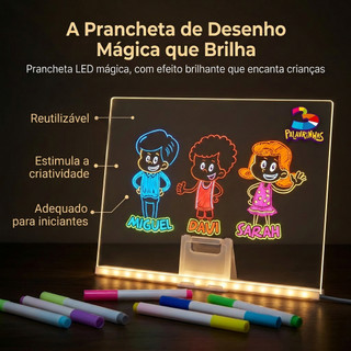 Lousa Mágica LED 30x20cm + 12 Canetas Coloridas - Brinquedo Educativo Infantil, Superfíci…