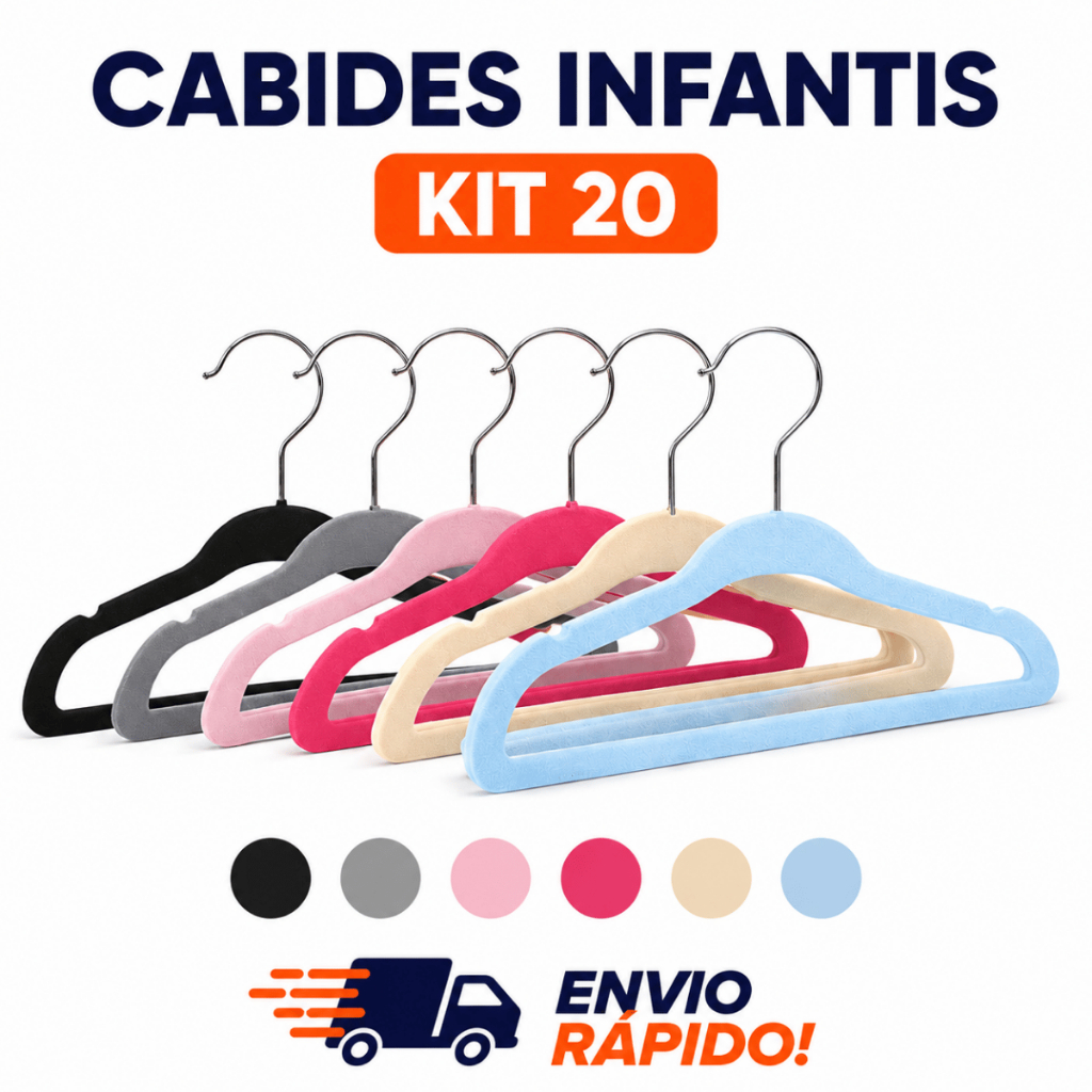 20 Cabides de Veludo Infantil Premium | Top de Linha | Resistente | Antideslizante