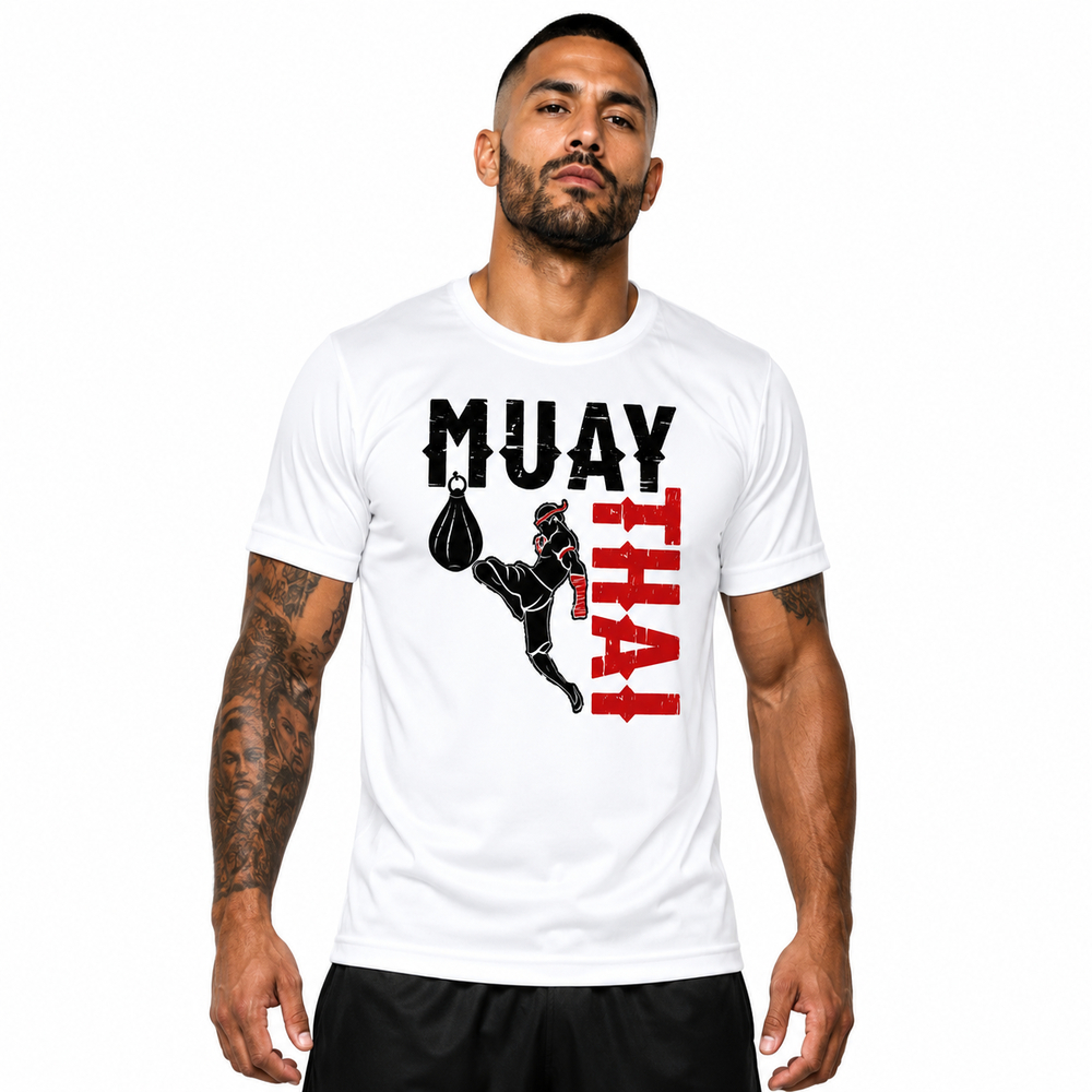 Camiseta Branca Masculina Muay Thai Dry Fit Estampa Esportiva Confortável Fitness