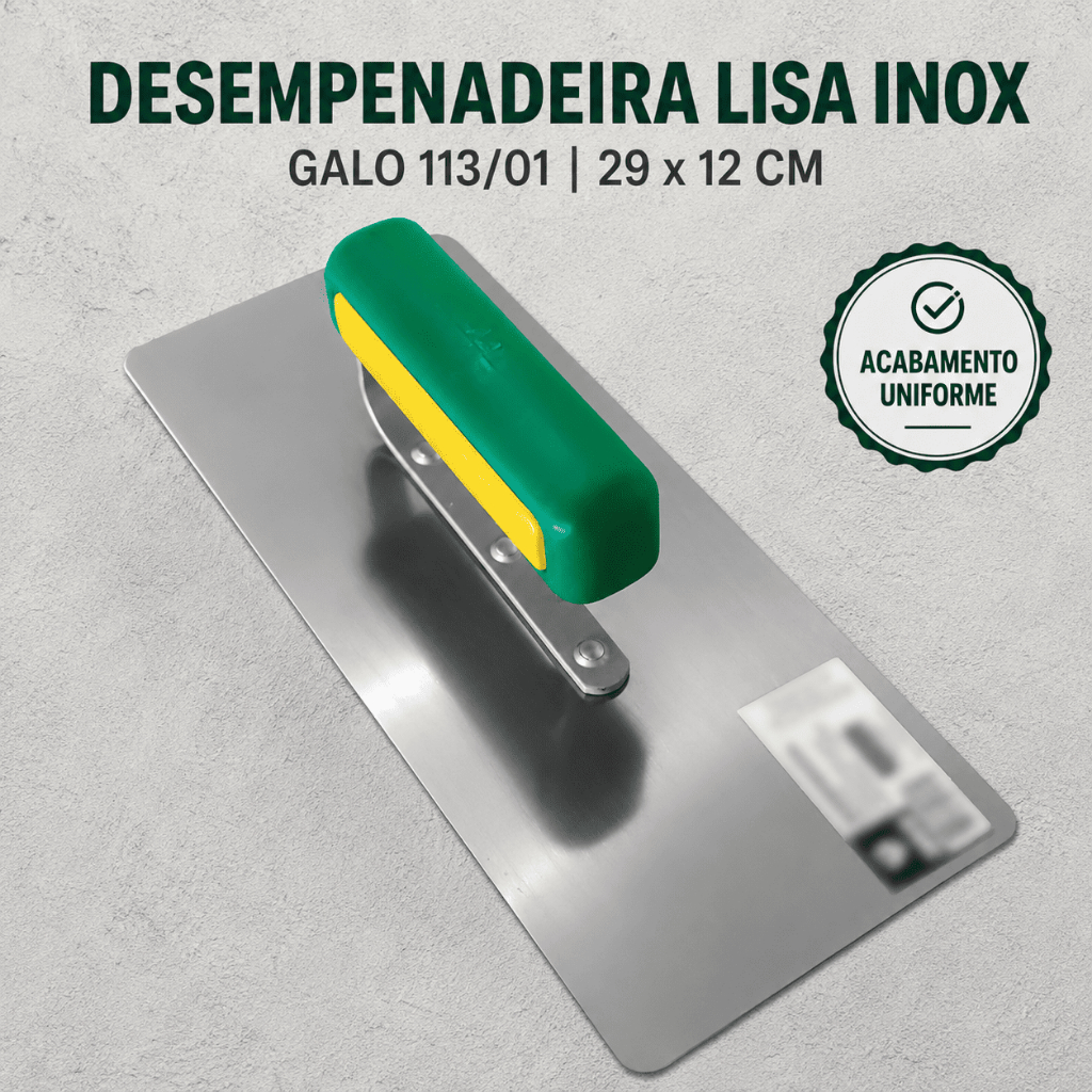 Desempenadeira Lisa Galo 113/01 Aço Inox 29x12cm para Massa Corrida Textura e Efeito Decorativo