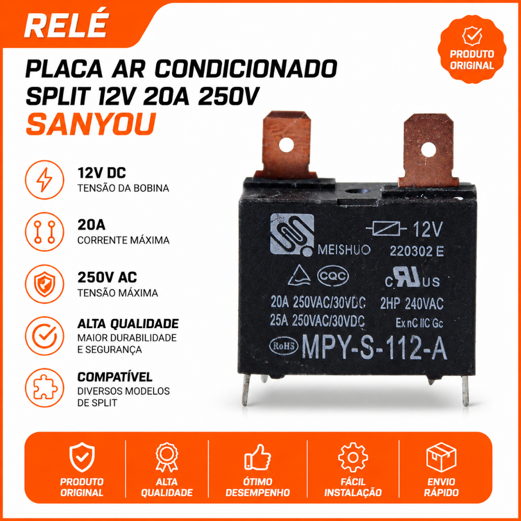Rele Placa Ar Condicionado Split 12V 20A 250V Sanyou