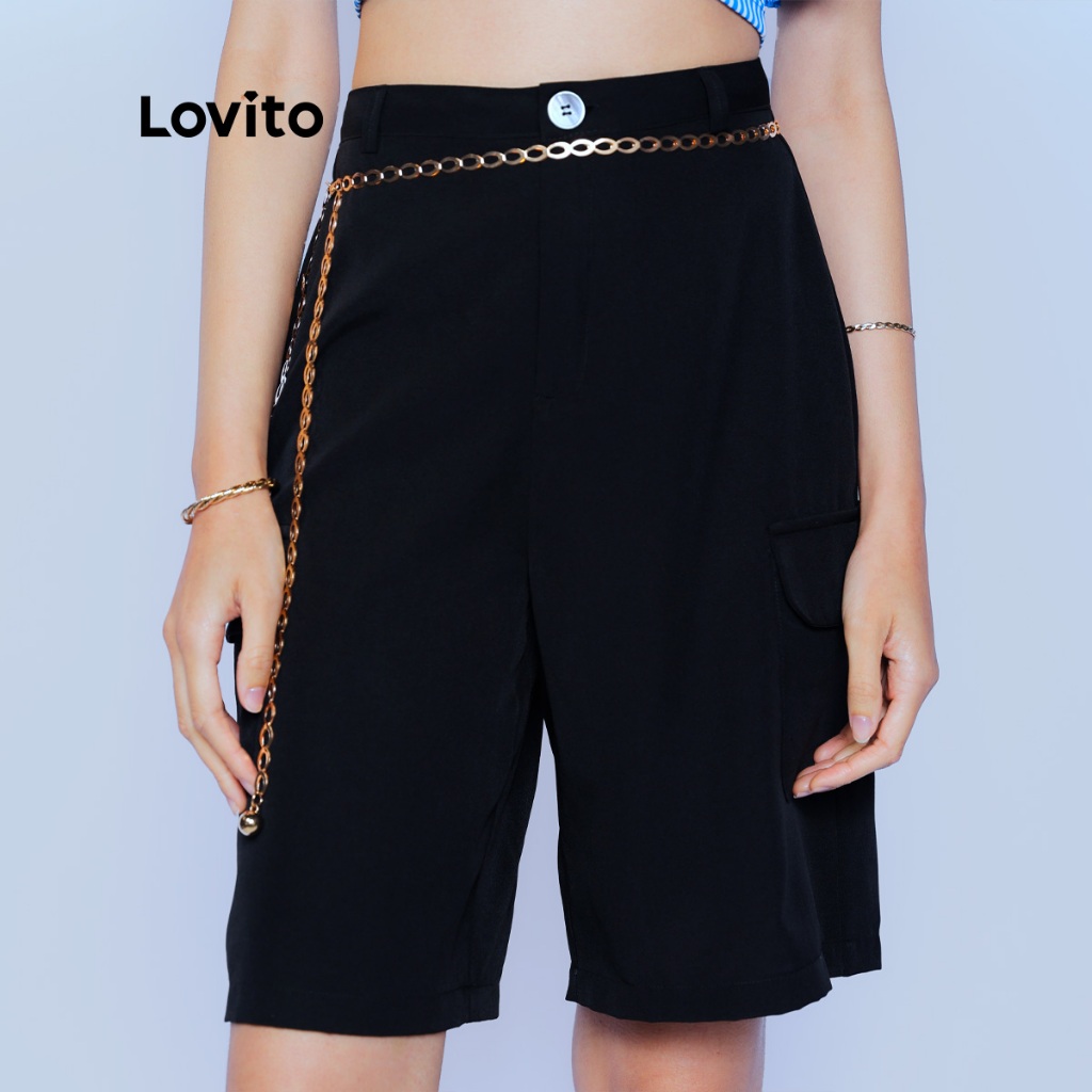 Lovito Bermuda Feminina Cintura Alta Cargo STB1060BRL1090