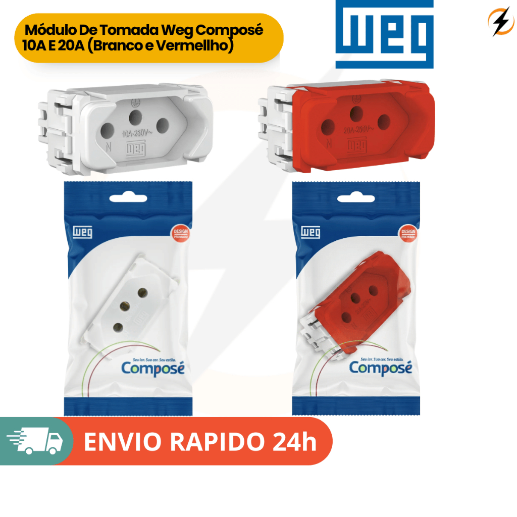 Módulo Tomada 10A Ou 20A Branco Vermelho Weg Composé