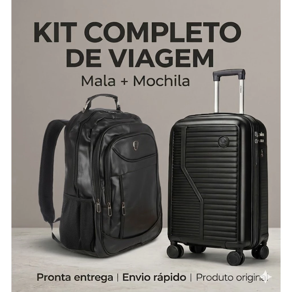 KIT EXECUTIVO PREMIUM: MALA DE BORDO DERMOND PRO + MOCHILA COURO 45L