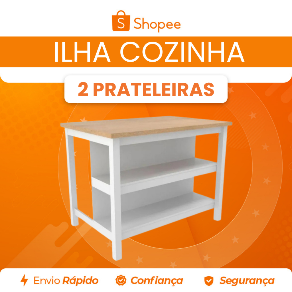Ilha Cozinha Ditália 2 Prateleiras Branco CD-1019