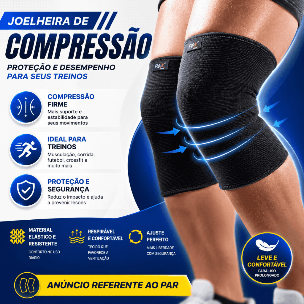 Joelheira de Compressão Elástica 1 Par Proteção Academia Treino Musculação Estabilidade Expedição