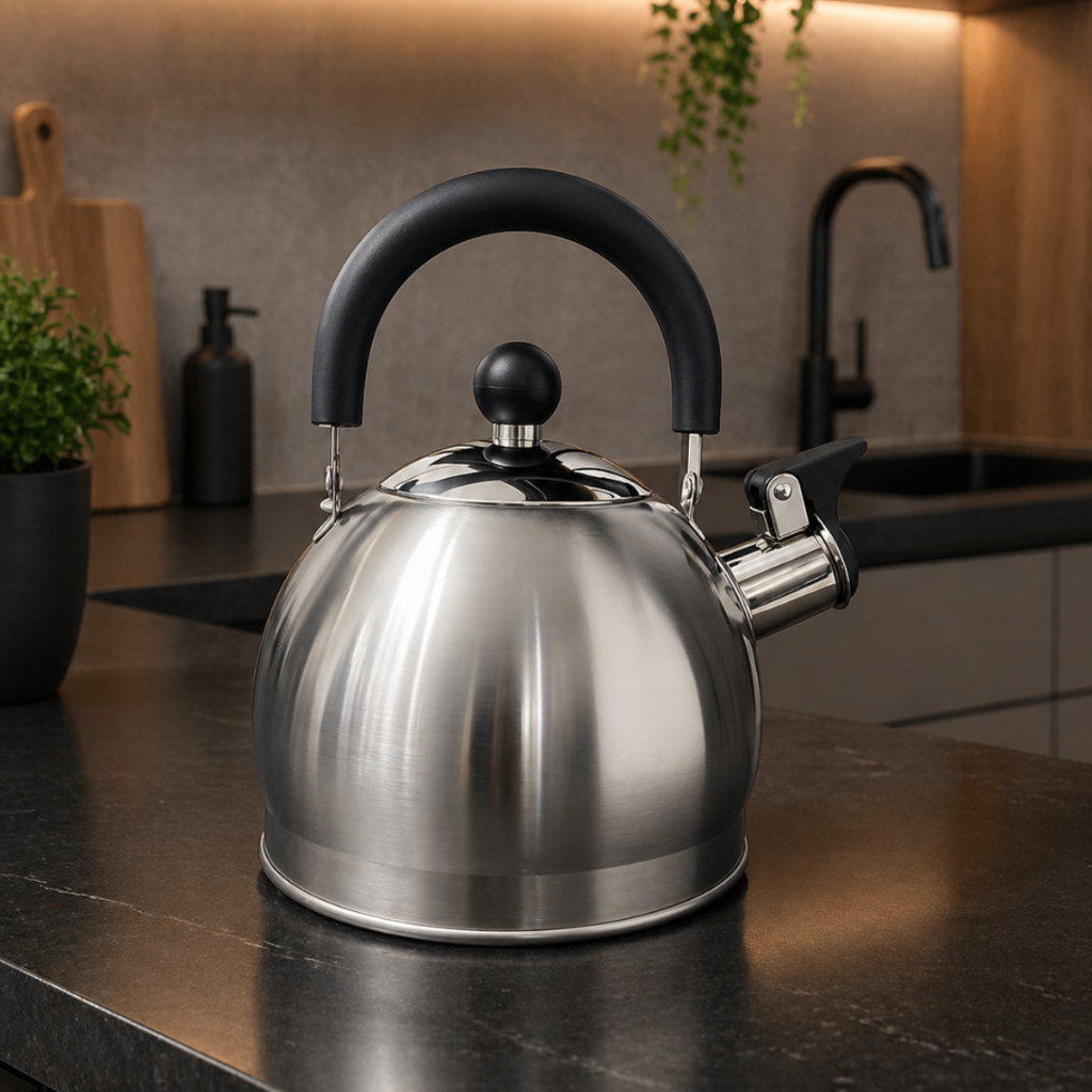 Chaleira Inox com Apito para Fogão Gás Elétrico e Indução Ferve Rápido Luxo