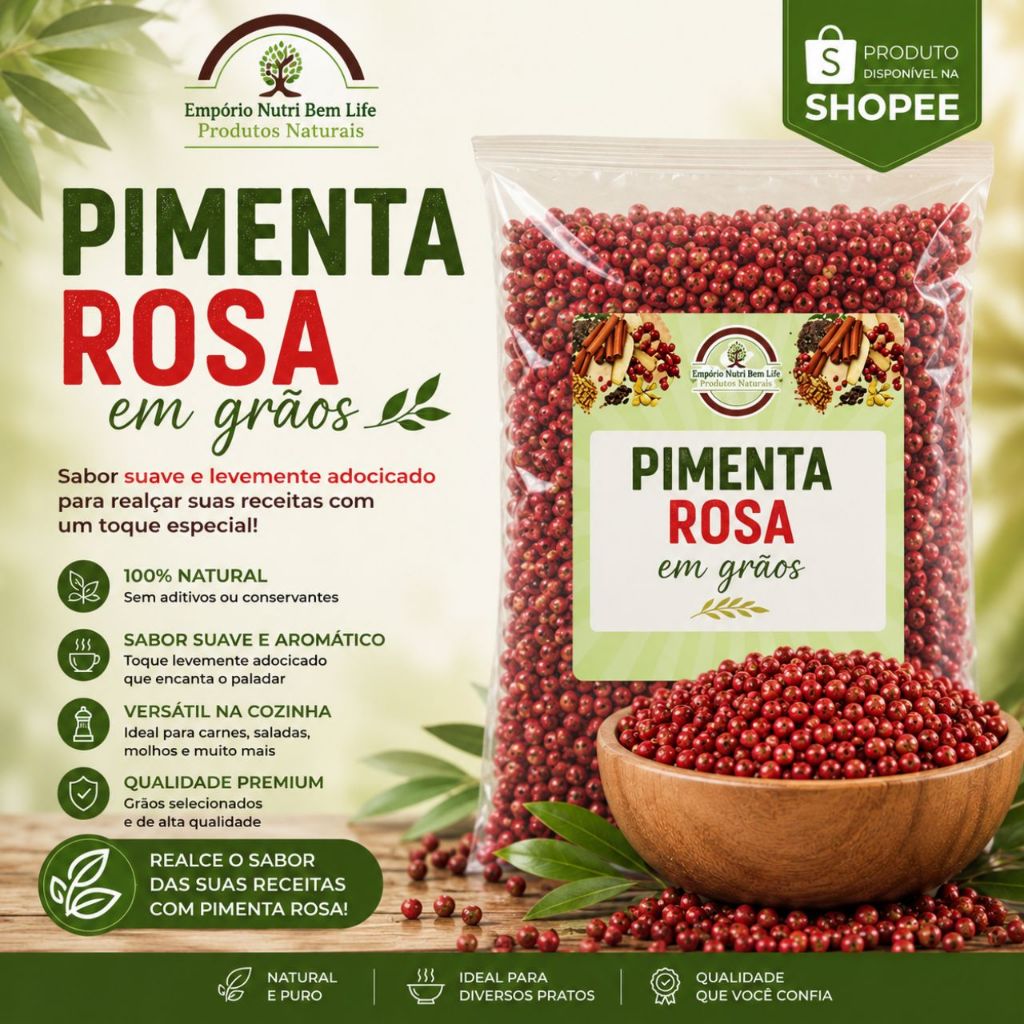 Pimenta Rosa em Grãos | Aroma Suave e Sofisticado | Tempero