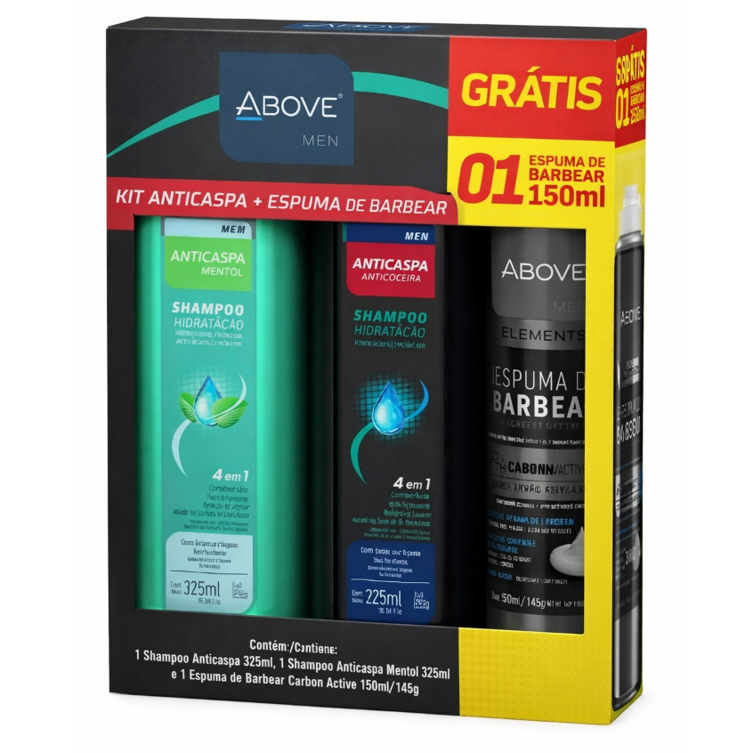 Kit Above Men Anticaspa (Shampoo 325ML e Condicionador 325ML) + Espuma de Barbaear