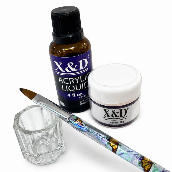 Kit X&D Acrílico Monomer/Pó acrilico/ Pincel/ Dappen para Acabamento Profissional
