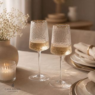 Jogo Taça Vinho de Cristal com Fio de Ouro 500ml Lyor Conjunto 2 Taças Taça Vinho Taça Festa Taça Cristal Taça Elegante