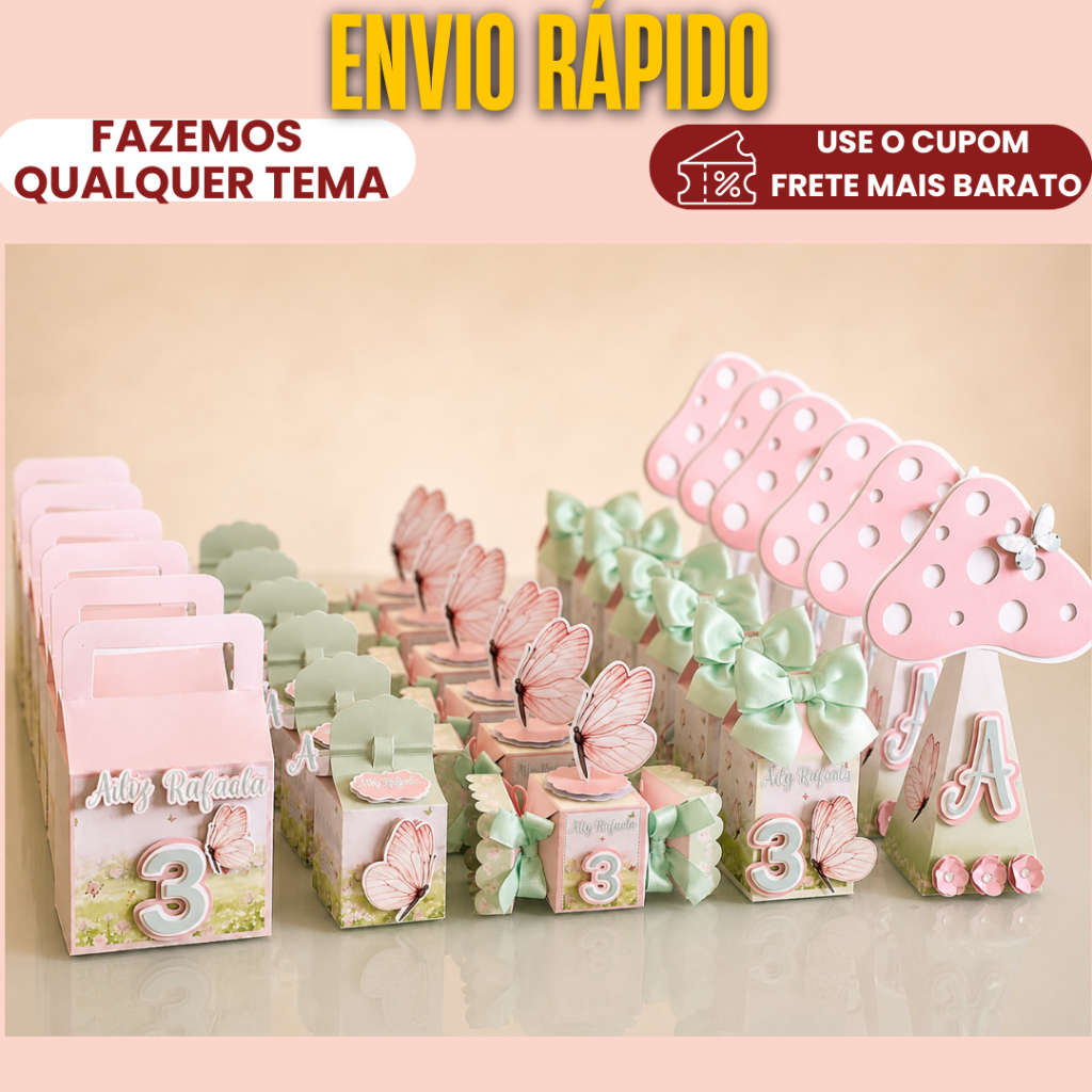 Lembrancinha Personalizado Kit Clássico Jardim Encantado/borboletas |MONTADO, C/ LAÇO  E COM TAG 3D/ Caixinhas