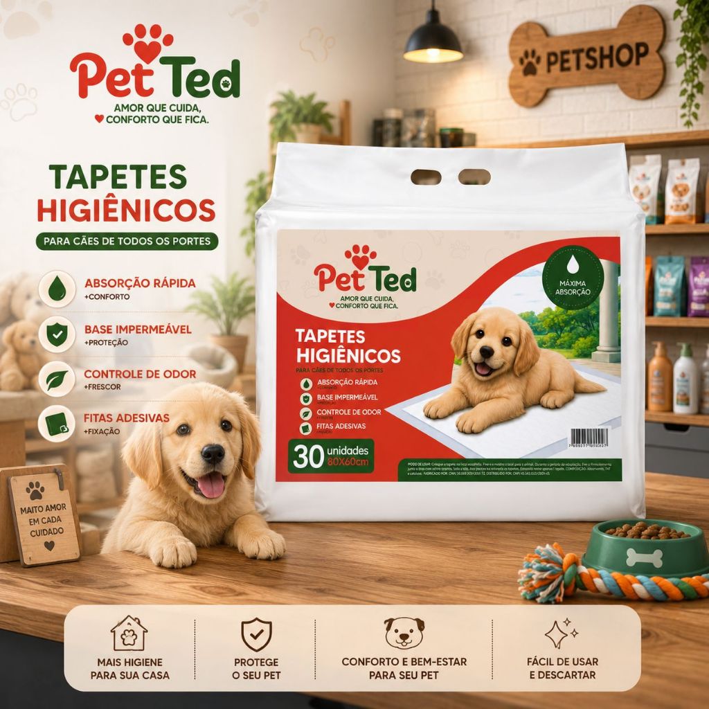 Tapete Higiênico Para Cachorro - 30 Unidades  - Alta Absorção 80X60 cm - Fralda Descartável