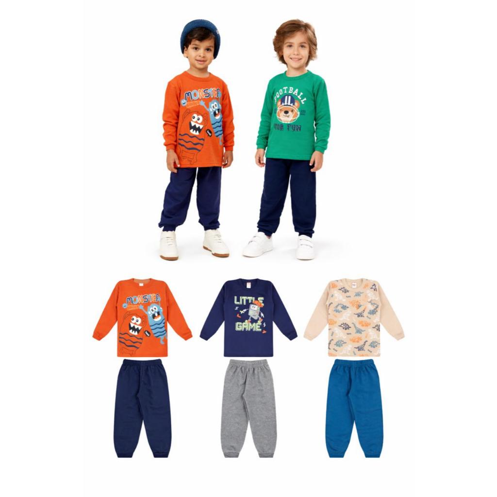 Kit 8 Peças Sortidas Infantil Menino Moletom Flanelado Inverno Conjunto Quentinho