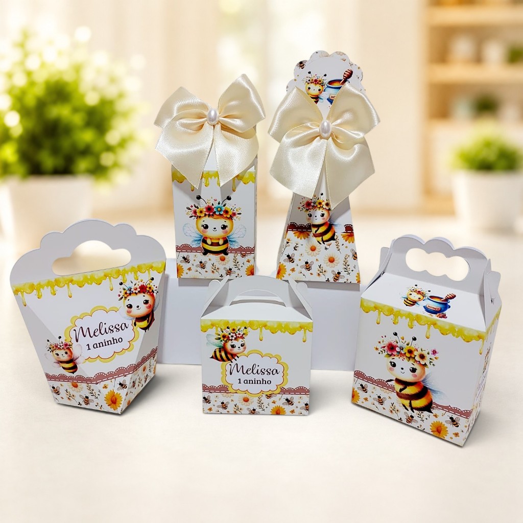 Kit Caixinhas Personalizadas ABELHINHA BEE CUTE para Lembrancinha de Festa Infantil