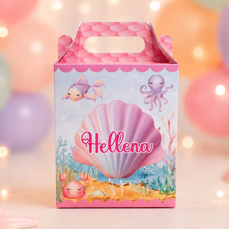 Fundo do Mar Rosa - Maletinha Lembrancinha Aniversário Caixinha personalizada - Desmontada