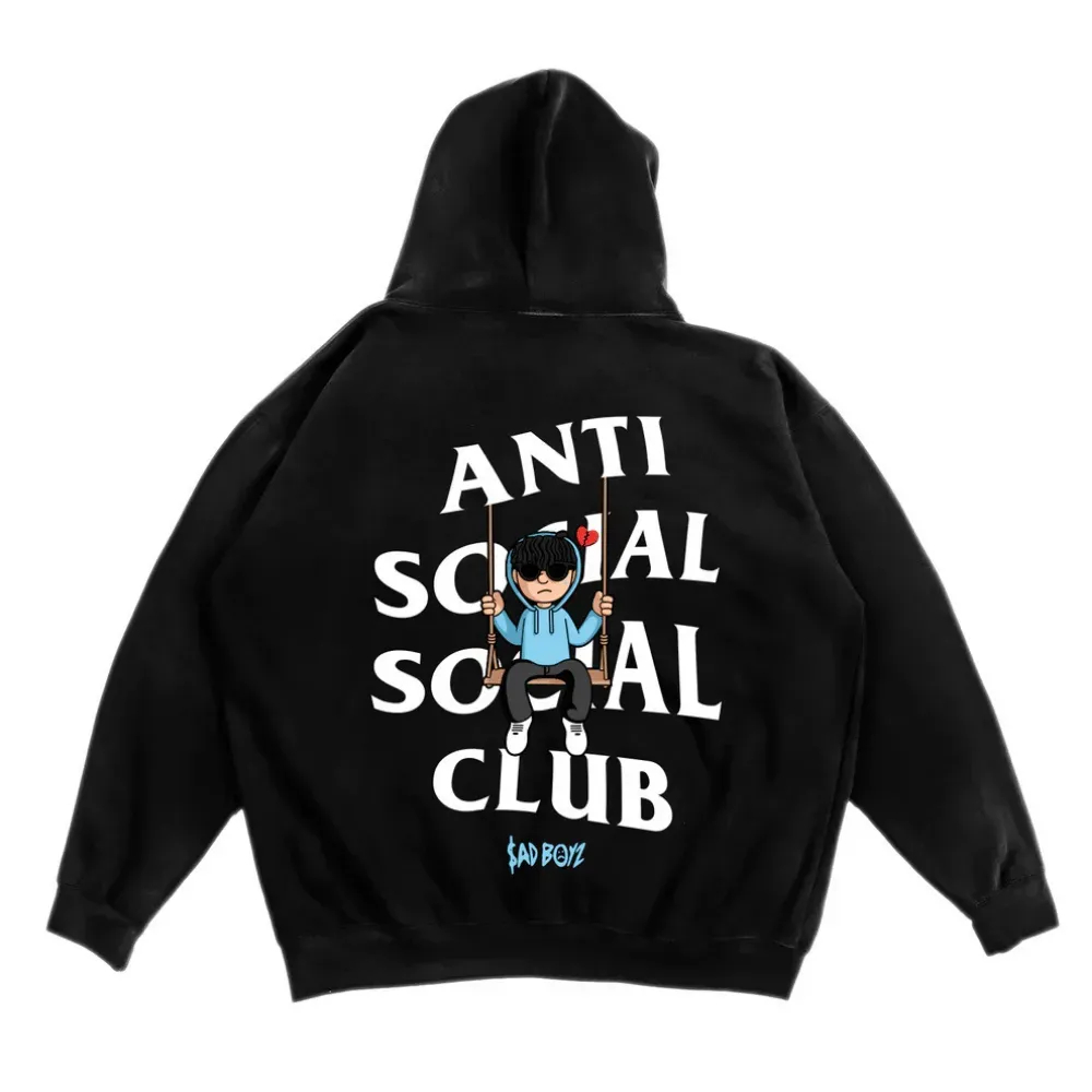 Moletom ASSC Anti Social Social Club x Sadboyz "Swing" Casaco De Frio Unissex Blusa Frente Costa