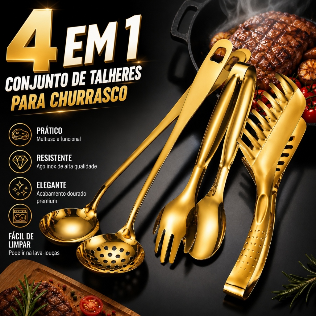 Talheres Kit 4 De Aço Inox Servindo Utensílios Pinça para pão, pinça para bife, escorredor Sopa Na Cozinha Talheres