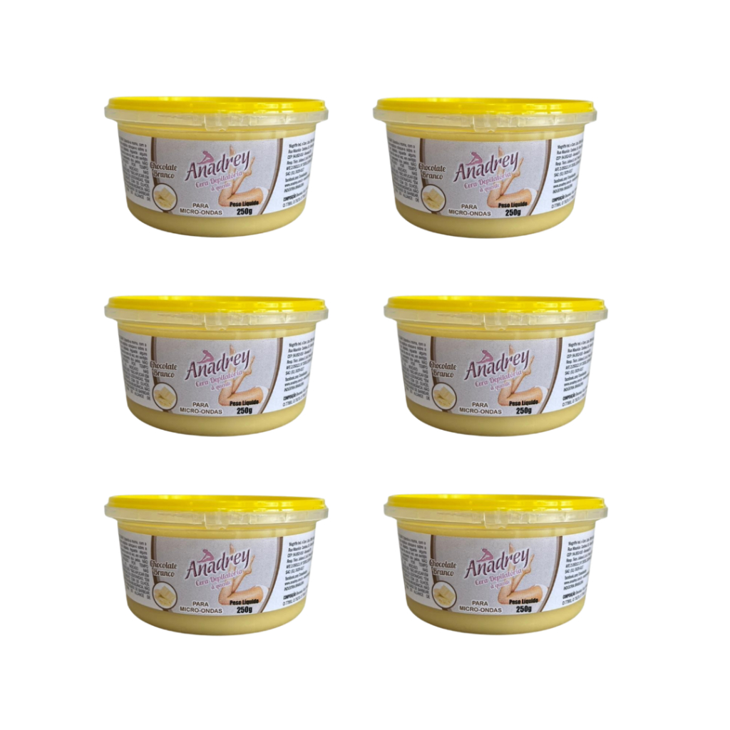 Kit c/ 6 Ceras Depilatórias Quente de Micro-Ondas Anadrey Chocolate Branco 250g