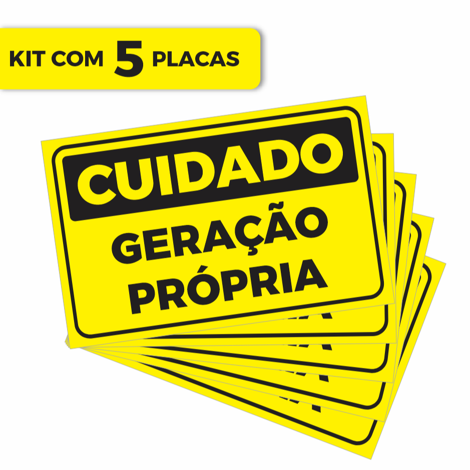 Kit 5x Placas Cuidado Geração Própria - Energia Solar 15x25cm Fácil Instalação - GER-6
