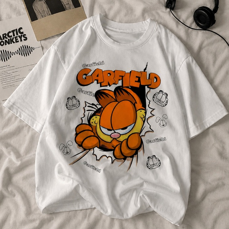 Camiseta Camisa 100% Algodão Garfield Masculina e Feminina Estampada Personagem Casual Confortável