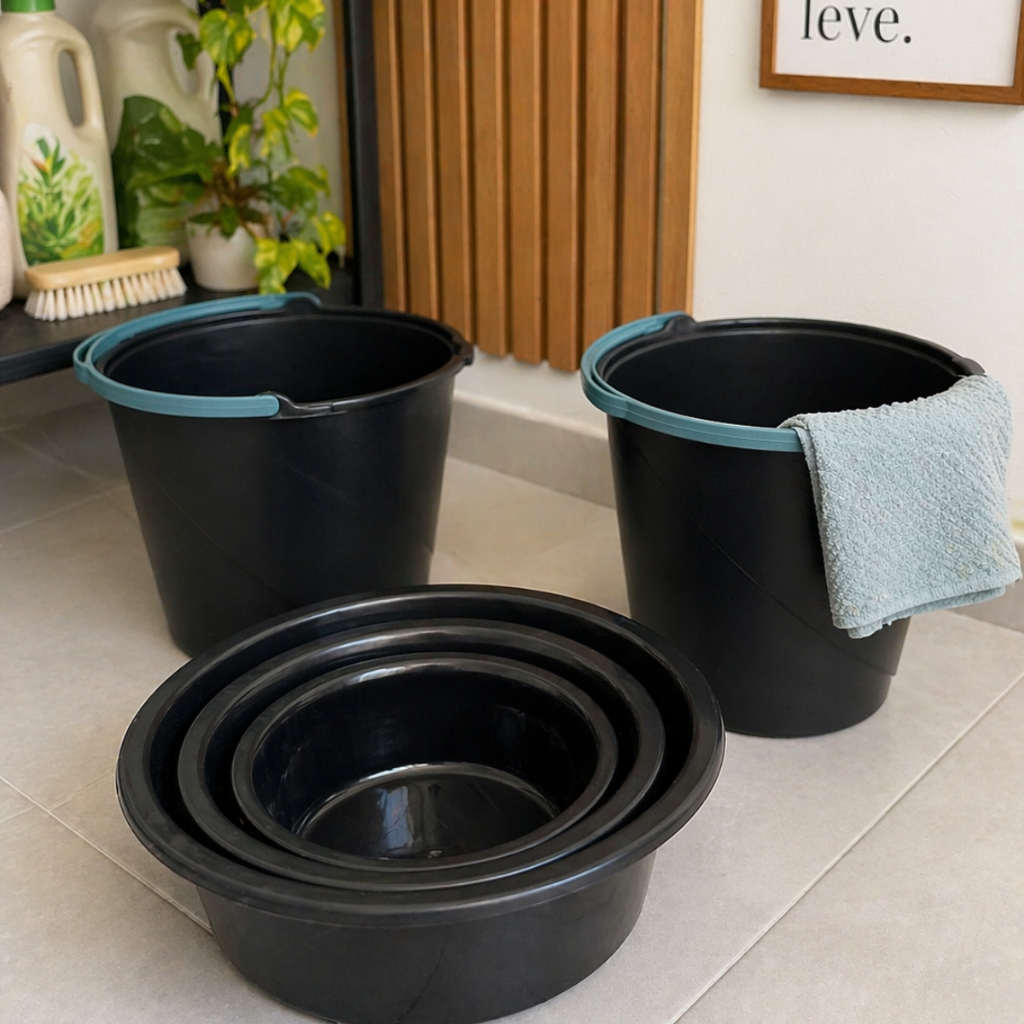 Conjunto 3 Bacias 2 Baldes Opções de Cores Lavanderia Roupas Moderno Slim