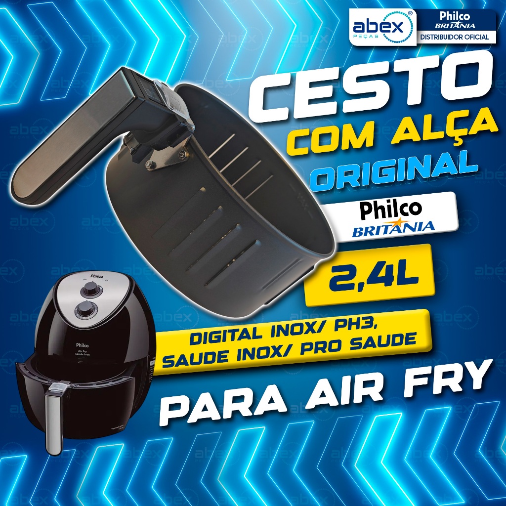 Cesto Com Alça Fritadeira Air Fry Philco Pro Saude Preto Cesto Sem Cuba 764849 NF Original