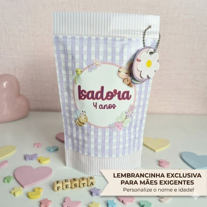 Kit 10,20,30 Saquinhos Zip Lock Personalizados Tema jardim Lembrancinhas para Festa Aniversário Mêsversário
