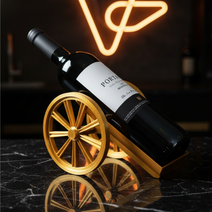 Suporte Porta Garrafa Vinho Canhão Dourado Decorativo Mesa Bar Adega Aparador