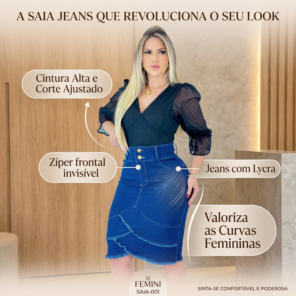 Saia Jeans Evangélicas Feminina Midi Moda Lycra