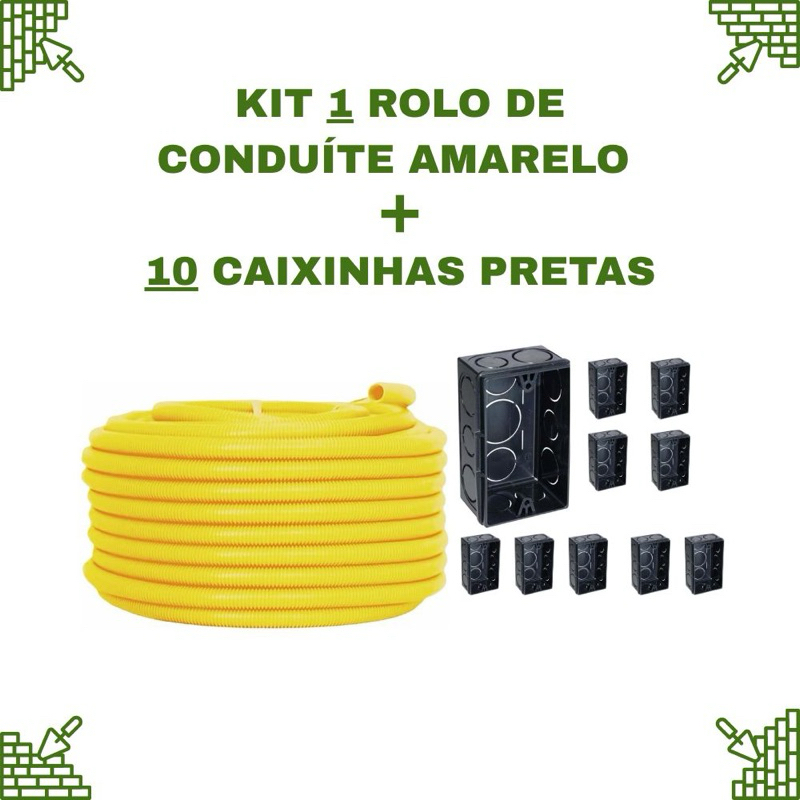 Kit 1 - 1 conduíte corrugado + 10 caixinhas preta 4x2, canduite reforçado 3/4