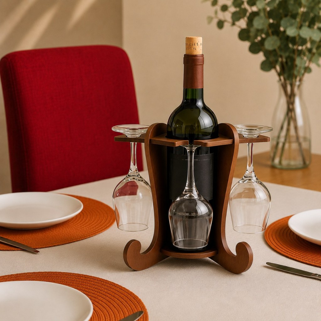 Adega de Vinhos Preta com Suporte para 4 Taças Elegancia Praticidade Bancada Mesa
