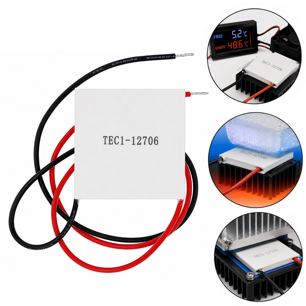 Placa Pastilha Peltier Refrigerador termoelétrico TEC1-12706 40X40mm 12v Bebedouro Adega Frigobar Mini Geladeira