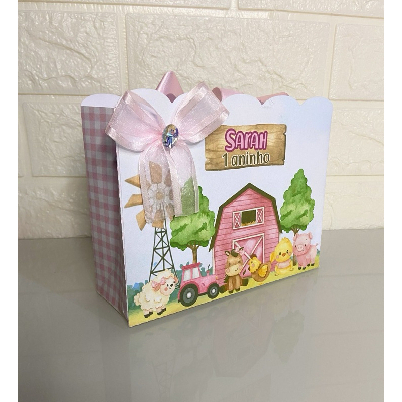 Sacolinha Surpresa personalizada Fazendinha Rosa kit com 10 unidades/ lembrancinha aniversário menina