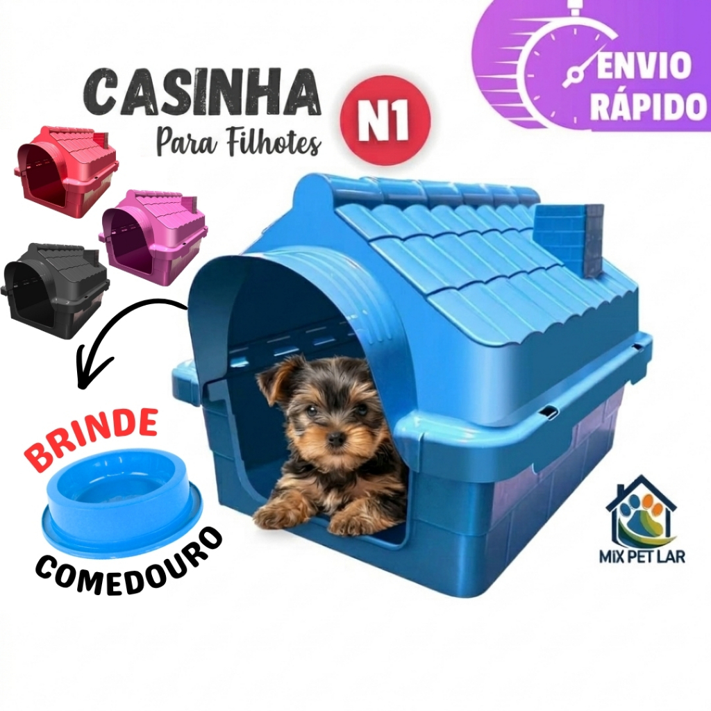CASINHA CACHORRO RINOPET N1 PARA FILHOTES PORTE MINI CÃES GATOS RESISTENTE LAVÁVEL + COMEDOURO