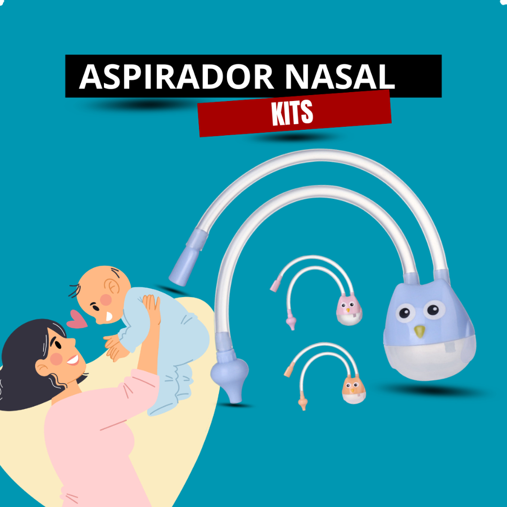 Kits Aspirador Nasal para Bebe Infantil Sugador de Meleca e Catarro Higiene Bebê Coruja