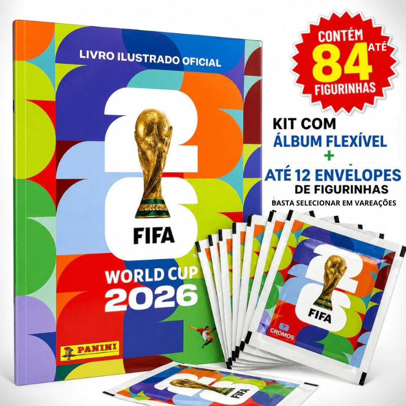 Kit Álbum + 84 Figurinhas Copa Do Mundo Fifa 2026 Panini 12 Envelopes Original