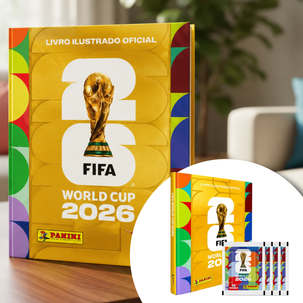 Kit Álbum da Copa do Mundo 2026 Edição Dourada Capa Dura Panini Original + 70 Figurinhas Da Copa