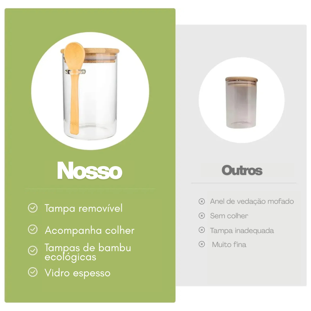 Pote/Colher de Vidro com Tampa de Bambu Grosso c/Colher 900ml Porta Temperos Saleiro · foto 2