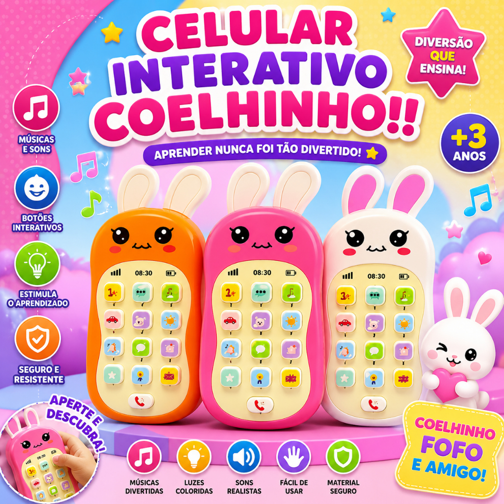 Celular Infantil Musical telefone Interativo com mordedor Educativo Sensorial brinquedo bebê
