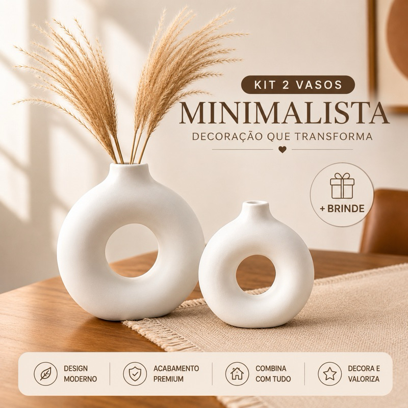 Kit 2 Vasos Rosquinha Minimalista Gesso Cru | + Brinde